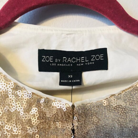 Zoe by Rachel Zoe Champagne Sequin Cropped Blazer Jacket, Size XS, Gold, Elegant - Picture 5 of 9